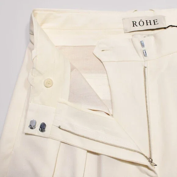 Rohe NWD Frame Wide Leg Tailored Trousers Size 42 (US 10) Cream Polyester/Wool